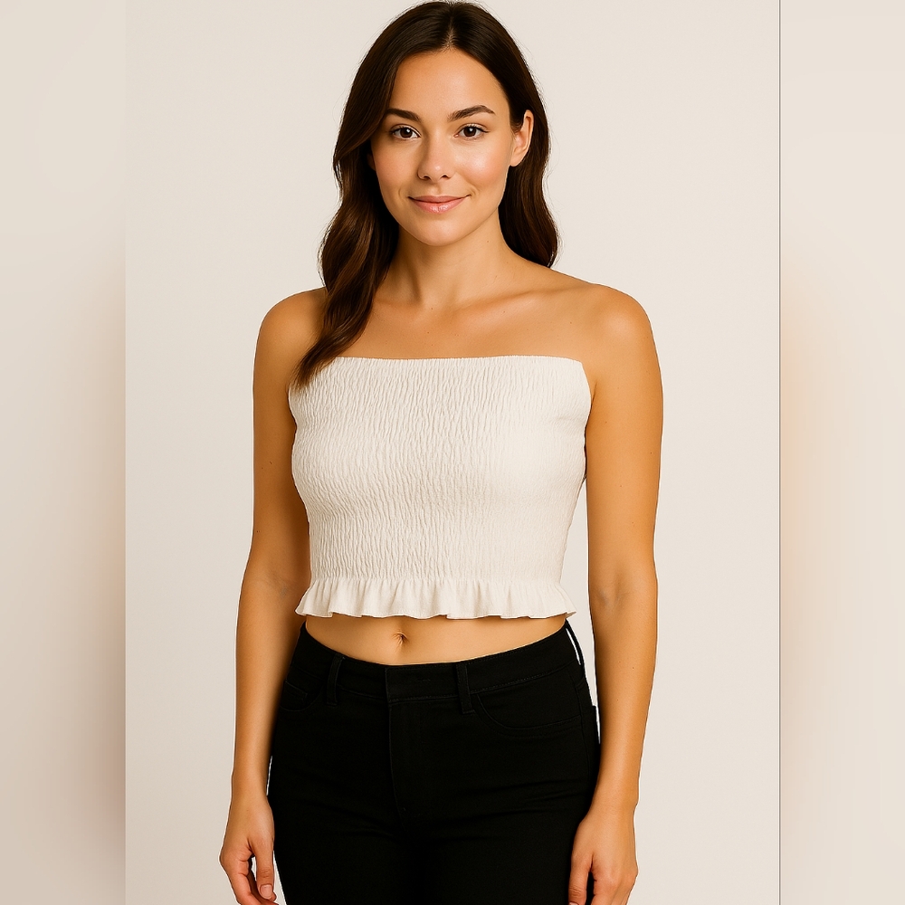 Tiffany Blue White Smocked Off-Shoulder Top